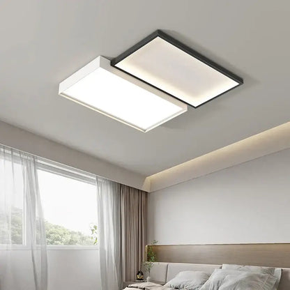 Modern rectangular ceiling light fixture with sleek black frame and two white illuminated panels for dining room decorbites elegant chandelier lights