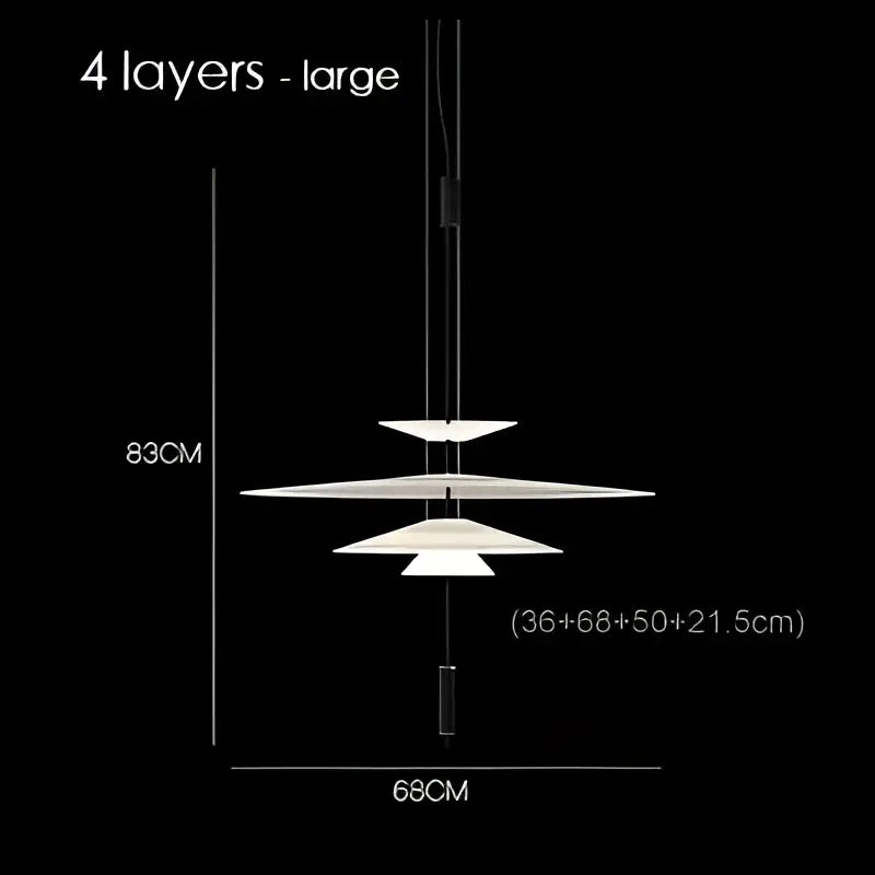 Modern white and black flying saucer pendant light with four layered circular tiers for dining room decorbites flying saucer