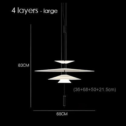 Modern white and black flying saucer pendant light with four layered circular tiers for dining room decorbites flying saucer