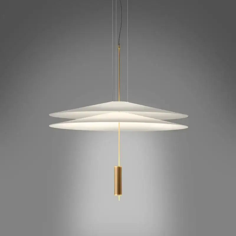 Modern white and black decorbites flying saucer pendant light with gold-toned rod and pull switch for dining room decor