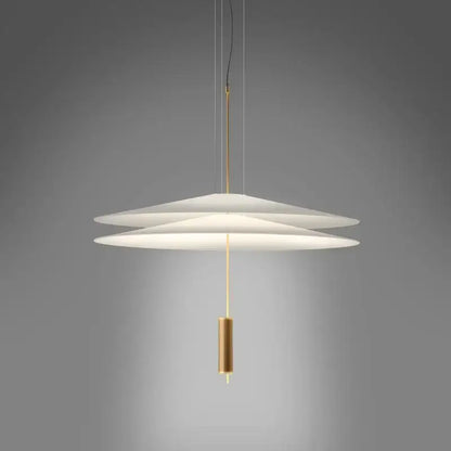 Modern white and black decorbites flying saucer pendant light with gold-toned rod and pull switch for dining room decor