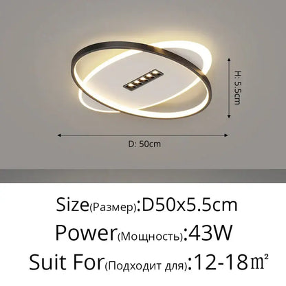 Modern white and black grille led chandelier with two interlocking rings and warm led strip for living room decorbites