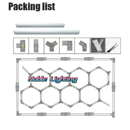 Silver hexagonal decorbites hexagon led ceiling panel system with interlocking connectors and included wiring for garage use