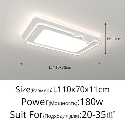 Modern white rectangular led ceiling light with sleek layered design and soft glowing edges for dining room chandelier lights