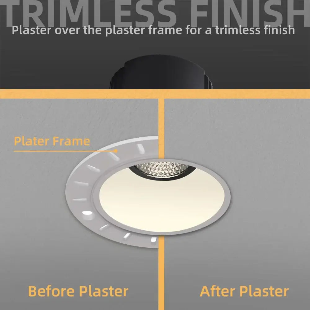 A sleek modern white and black recessed downlight spotlight with matte plaster frame and led bulb housing decorbites 12w