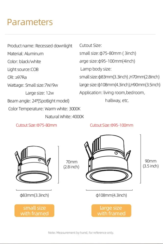 Modern white and black aluminum recessed downlight spotlights with framed design available in small or large sizes decorbites 12w