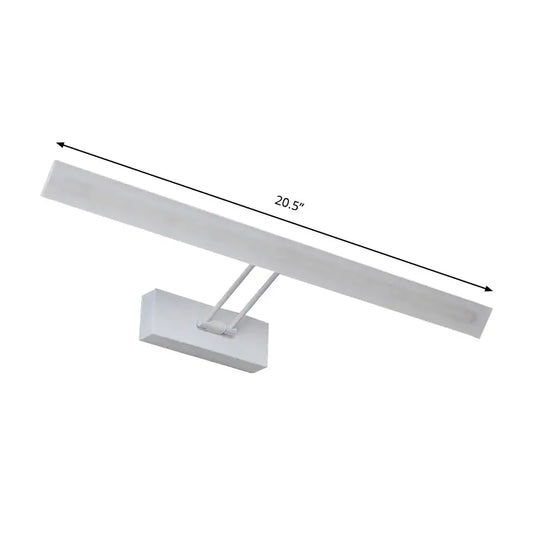 Modern white and black rectangular led wall light with adjustable arm emitting warm white light for bathroom use