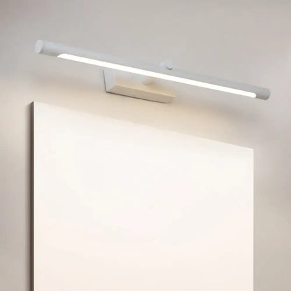 Modern white and black tube vanity lighting with sleek led design mounted above bathroom mirror for vanity lighting