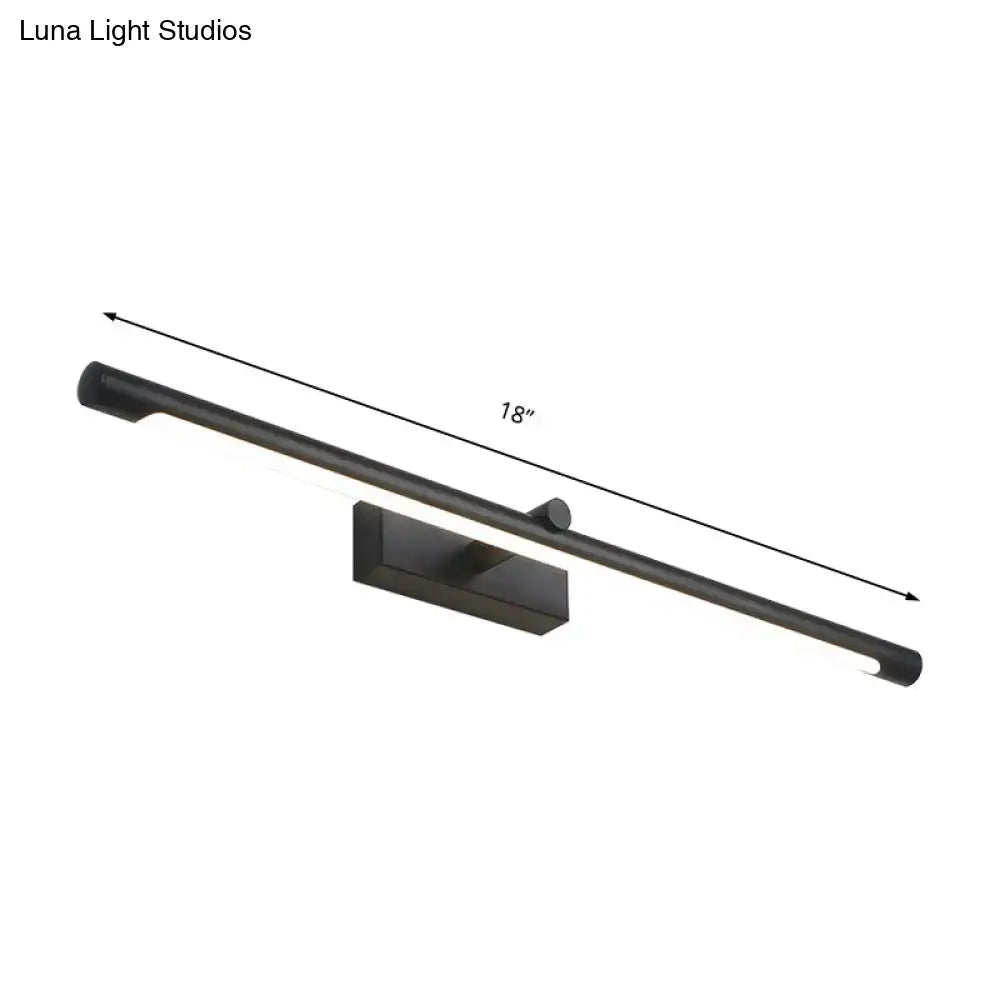 Black matte finished modern wall-mounted tube vanity lighting fixture with sleek elongated design and 18-inch length