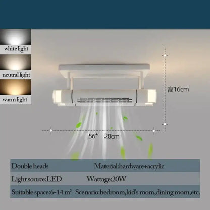 Modern white bladeless ceiling fan with led light featuring a dual-head white led ceiling-mounted air purifier with acrylic design