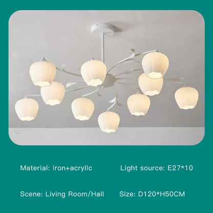 Modern white branch ceiling chandelier with apple-shaped pendant design in iron and acrylic for living room decorbites branch ceiling