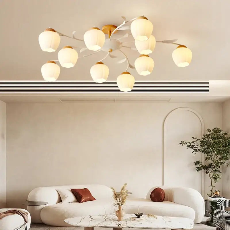 Modern white branch ceiling chandelier with frosted glass globes and metal frame for living room decorbites branch ceiling