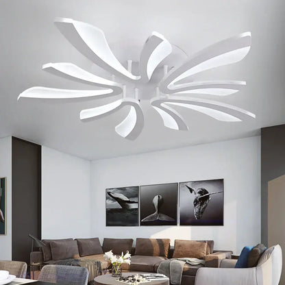 Modern white branch design led ceiling chandelier with sleek petal-like design for living room lighting