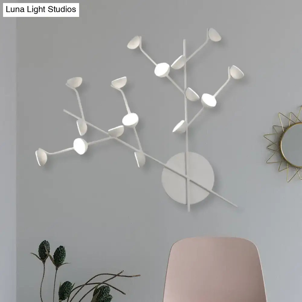 Modern white branch metal wall light sconce with 16 LED bulbs and circular lamp heads for living room use
