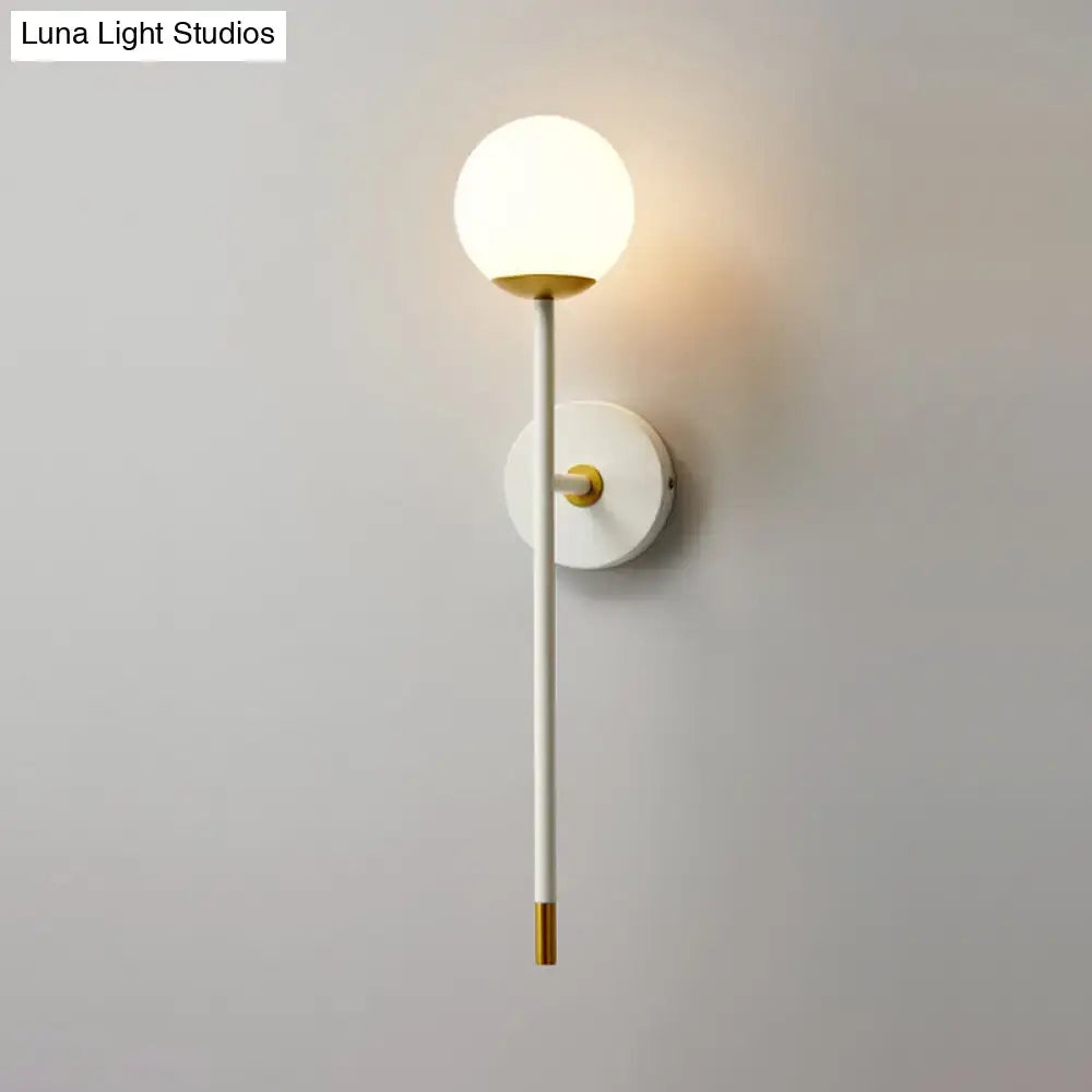 Modern white and brass wall lamp with milk frosted glass spherical globe for bedroom use 220v-240v 110v-120v