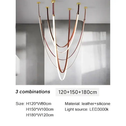 Modern white and brown designer villa chandelier with curved leather and silicone bands for dining room decorbites designer villa