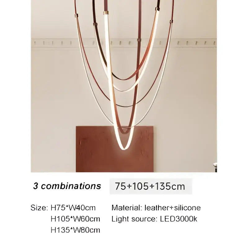 Modern white and brown designer villa chandelier with layered curved leather bands and silicone trim by decorbites designer