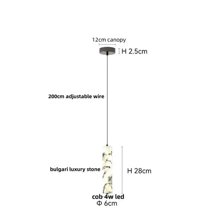 Modern white and brown marble glass pendant lamp with decorbites bulgari stone led cylindrical body and adjustable wire