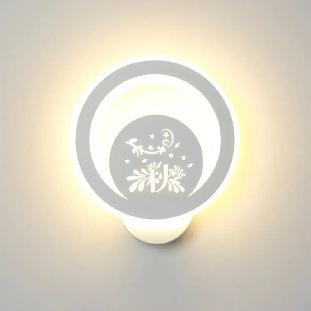 Modern white cartoon dog led wall light fixture 110v-120v with gray acrylic floral design and autumn character illumination