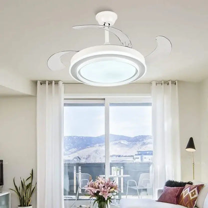 Modern white ceiling fan with curved blades and integrated led ceiling fan lights ideal for bedroom use