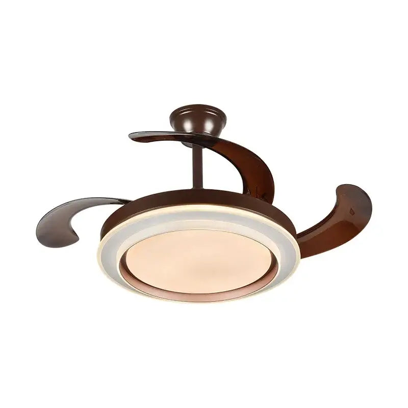 Brown ceiling fan with integrated led ceiling fan lights and curved blades for modern bedroom use