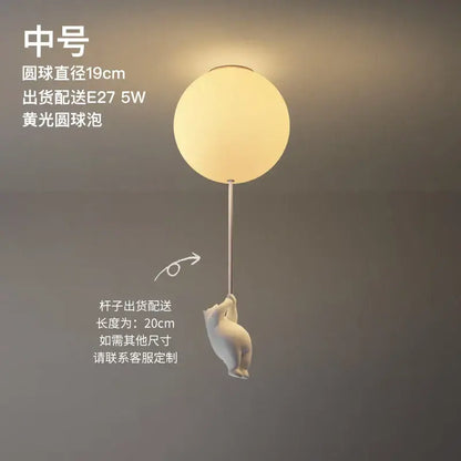 Modern white ceramic bear led ceiling light with cream spherical lamp and polar bear figurine for kids bedroom ceiling light