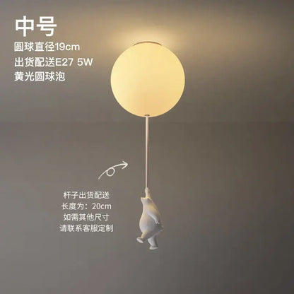 Modern white ceramic bear led ceiling light featuring a frosted yellow globe bulb for kids bedroom ceiling light