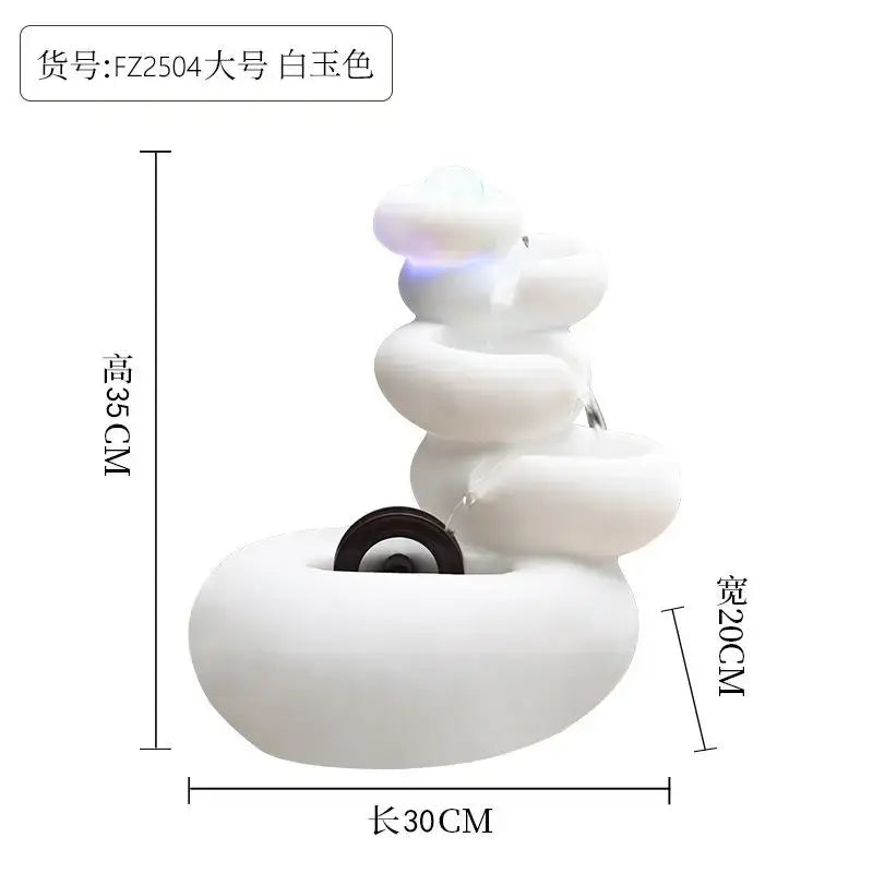 Modern white ceramic circulating water fountain with white jade stacked stone and integrated led lighting decorbites circulating water fountain