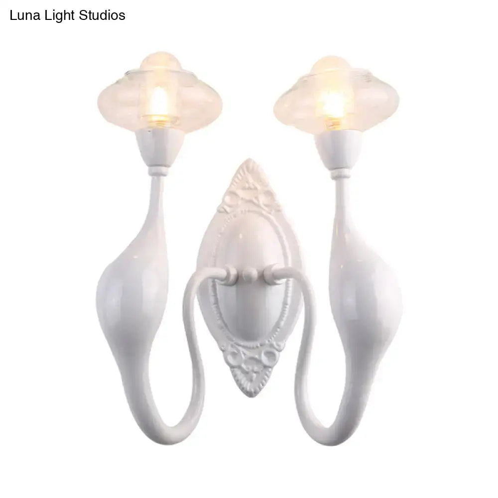 Modern white ceramic sconce light with two curved arms and clear glass oval cloud-shaped shades for bedroom use 220v-240v 110v-120v