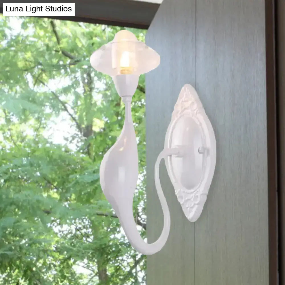 Modern white ceramic sconce light with sculpted flowing design and frosted clear glass oval shade for 220v-240v 110v-120v use
