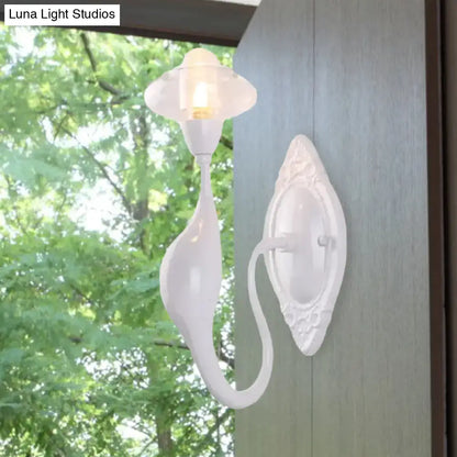 Modern white ceramic sconce light with sculpted flowing design and frosted clear glass oval shade for 220v-240v 110v-120v use
