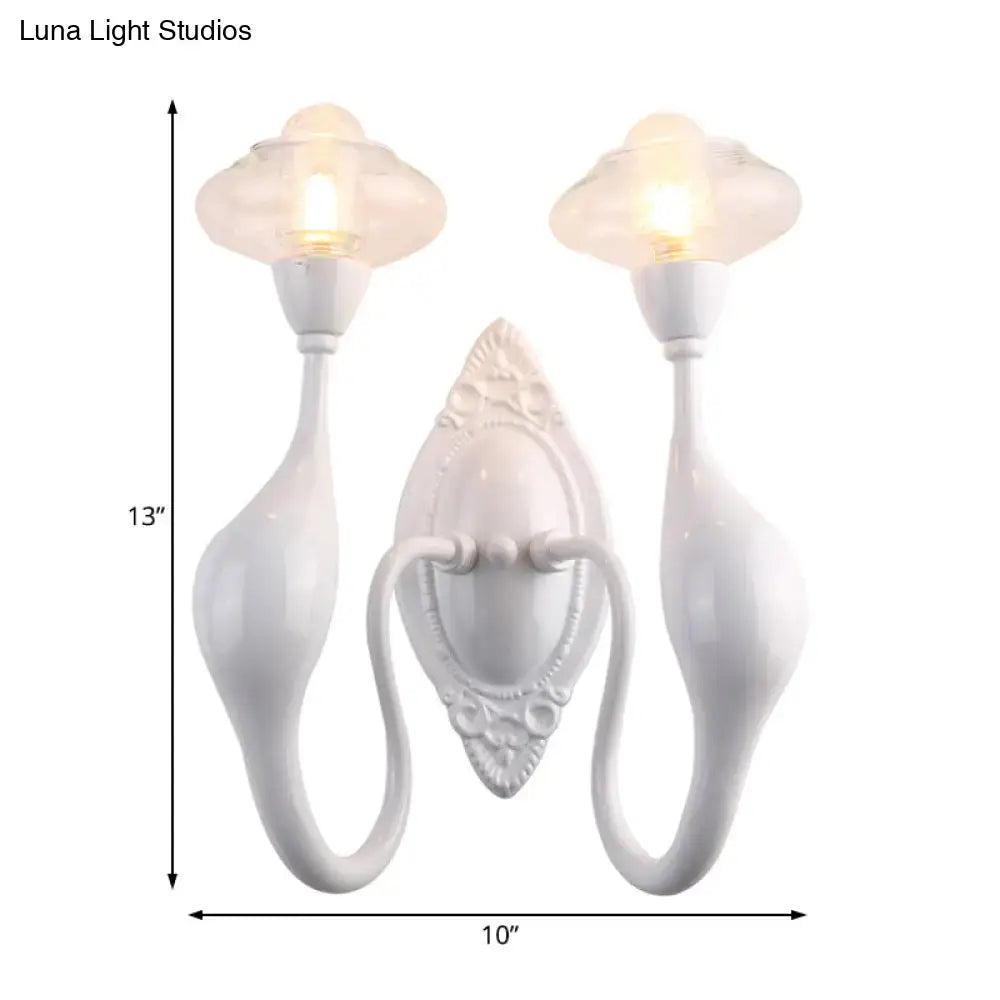 Modern white ceramic cloud sconce light with two curved arms and clear glass oval shades for bedroom 220v-240v 110v-120v