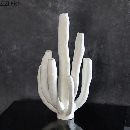 Modern white ceramic coral landscape sculpture with textured branching arms for living room decor by decorbites coral