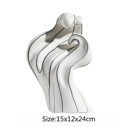 Modern white ceramic curl sculpture with sleek abstract contours and bold black line detailing for living room decor