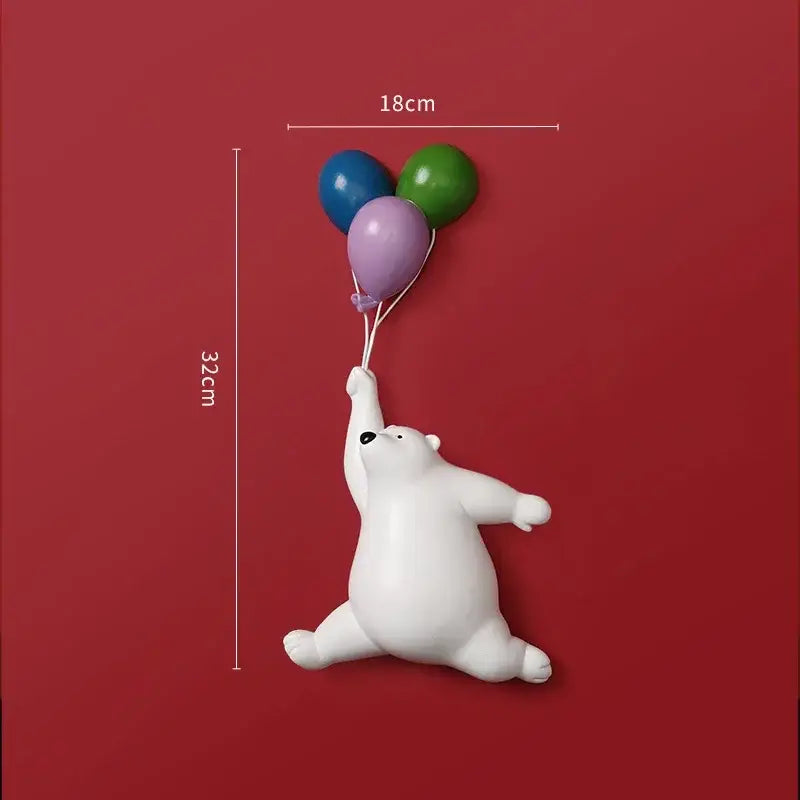 Modern white ceramic flying bear figurine holding colorful balloons for kids bedroom decor bear figurines