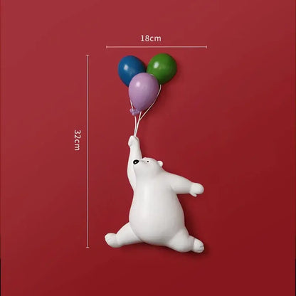 Modern white ceramic flying bear figurine holding colorful balloons for kids bedroom decor bear figurines