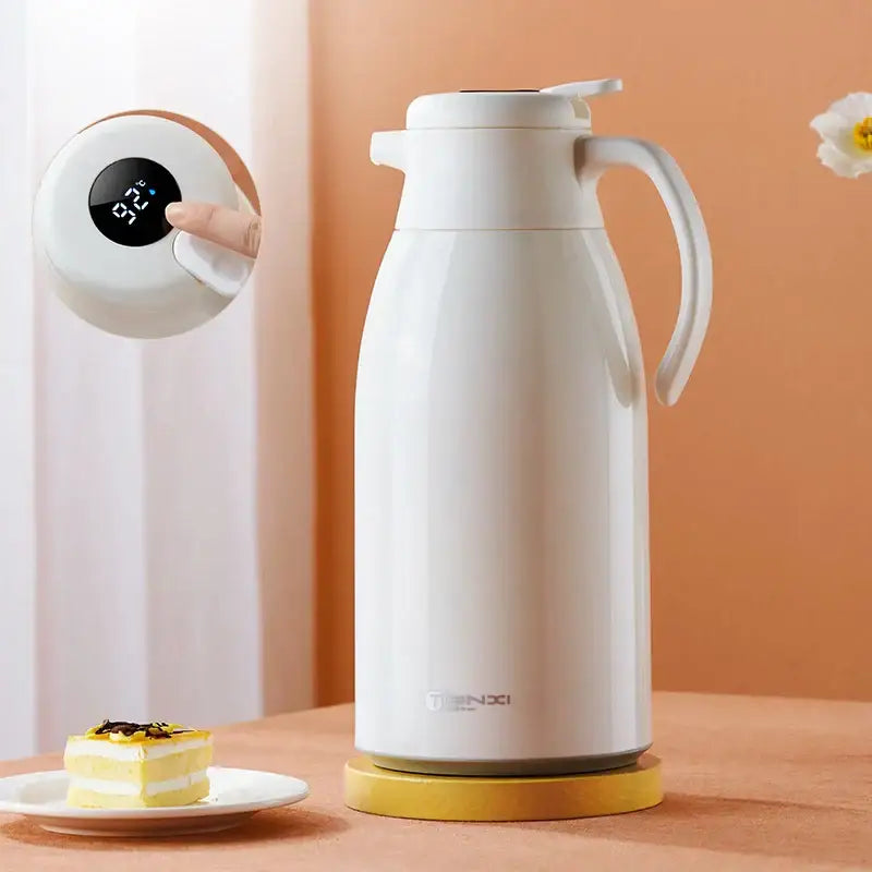 Modern white ceramic decorbites insulation kettle with digital temperature display lid for kitchen use