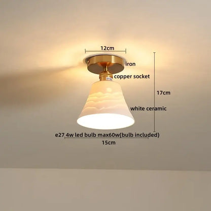 Modern white ceramic led ceiling light for balcony with brass iron base and copper socket by decorbites ceramic led