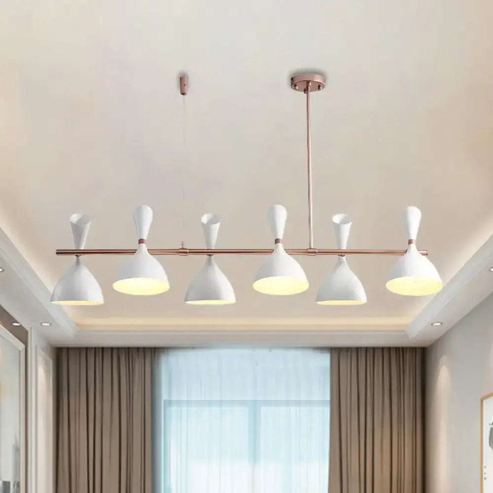 Modern white ceramic nordic hanging chandelier with sleek copper-toned metal horn shade for dining room lighting