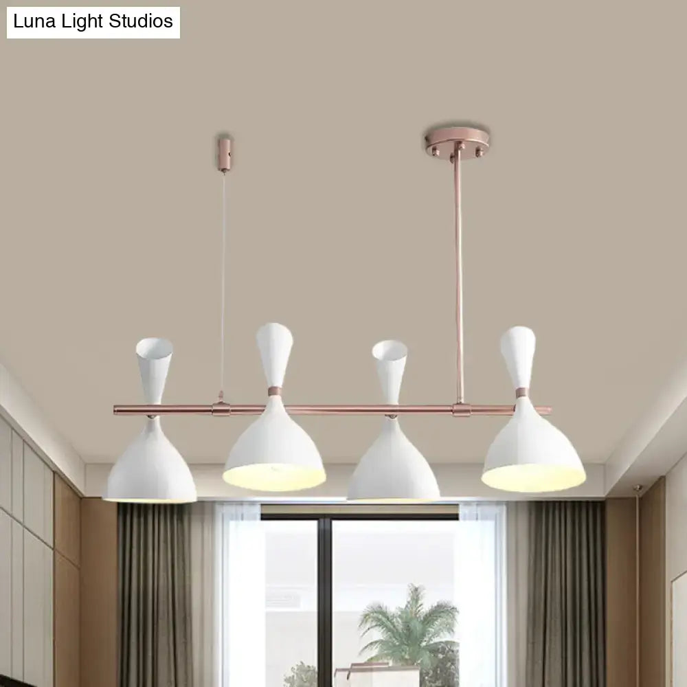 Modern white ceramic nordic hanging chandelier with metal horn shade and rose gold accents for dining room lighting