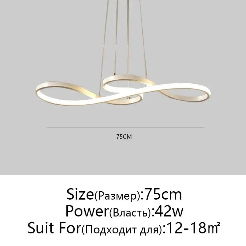 Modern white circle led chandelier with infinity-loop pendant light in brushed gold metal and frosted white led by decorbites circle led