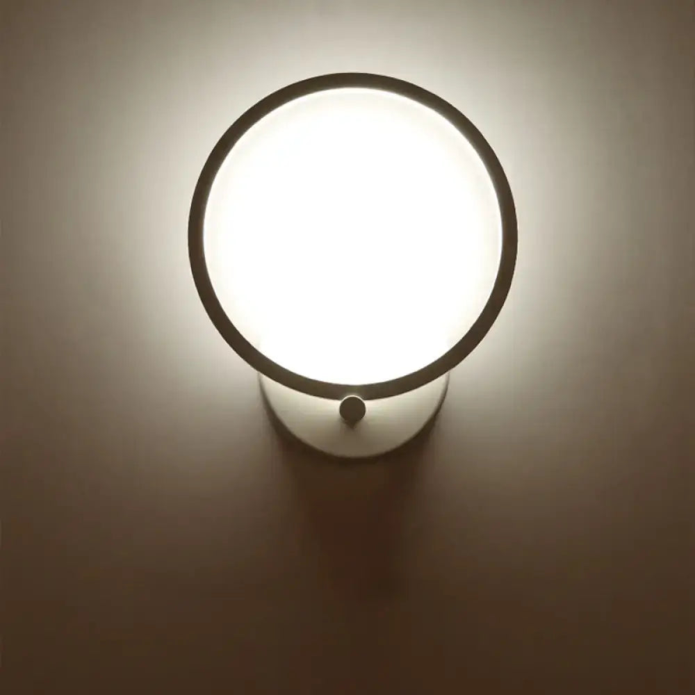 Modern white circle sconce light fixture with sleek black frame and soft white diffused light for bedroom 110v-120v 220v-240v
