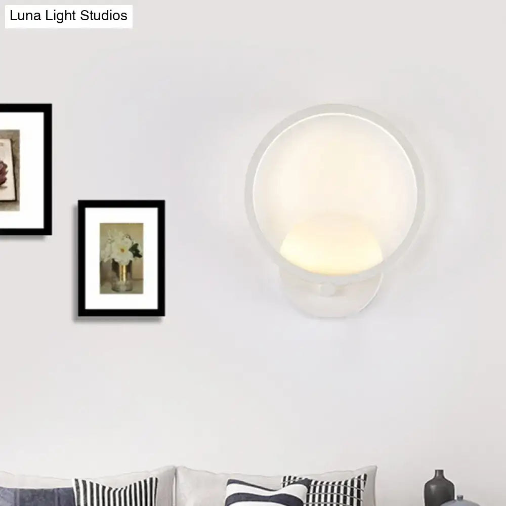 Modern white circle sconce light fixture with frosted glass and warm ambient lighting for bedroom 110v-120v 220v-240v use