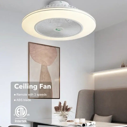 Modern white circular ceiling fan light with integrated led lighting and abs blades for living room use
