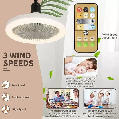 Modern white circular decorbites ceiling fan with integrated led light and three speed settings for bedroom use