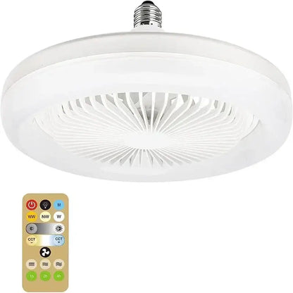 Modern white circular decorbites ceiling fan with integrated led light and remote for bedroom use e27 base