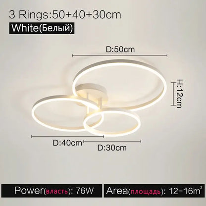 Modern white decorbites ceiling lamp with three interlocking circular led rings in a bedroom ceiling lamp set