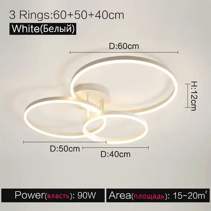 Modern white decorbites ceiling lamp set featuring three interlocking circular led rings for bedroom lighting