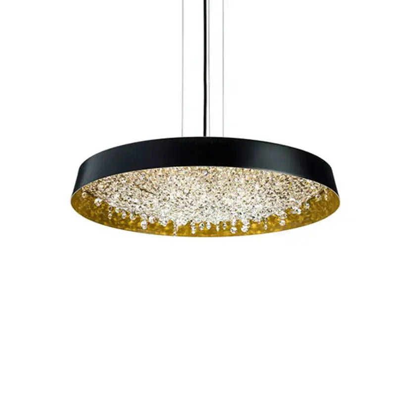 Modern white decorbites clear crystal pendant light with black and gold circular frame for living room decor