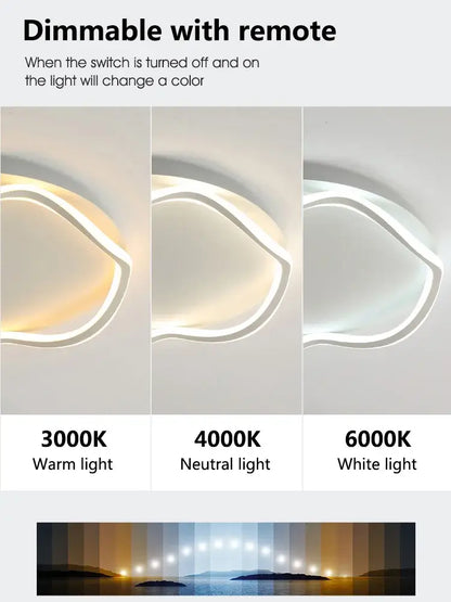Modern white cloud led ceiling lamp with sleek curved design and three color temperatures for minimalist bedroom ceiling